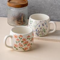 Ensemble de tasses à café en céramique peintes à la main, motif floral coloré, vaisselle en porcelaine empilable, 11 oz, cadeau pour la maison