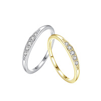 Bague en Zirconium Sertie de Zircons, Argent 925, Bande Fine 5A, Argent et Or Scintillant, Élégante, Mignonne, Délicate, Cadeau de Saint-Valentin, Anniversaire, Bijoux Fins