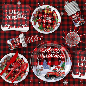 Set Moderno di Piatti e Tovaglioli di <span class=keywords><strong>Carta</strong></span> per Natale, Posate Dorate Usa e Getta con Piatti, Bicchieri, Coltelli e Forchette, Design 'Buon Natale' - Product Image 3