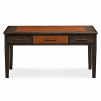 Bureau d'écriture exécutif en bois avec incrustation en cuir et 3 tiroirs, bureau d'ordinateur moderne et minimaliste pour bureau à domicile, étude, 48x24x30