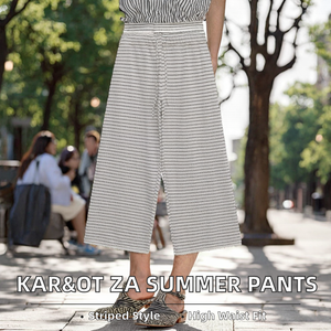 Pantalones Tejidos de Mujer KAR&OT ZA Verano 2025 Transpirables Ecológicos Antipilling con Cintura Elástica y Textura Rayada de Corte Holgado - Product Image 2
