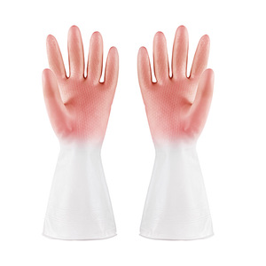 Gants imperméables en PVC 32 cm bicolores pour la vaisselle et le nettoyage ménager - Product Image 5