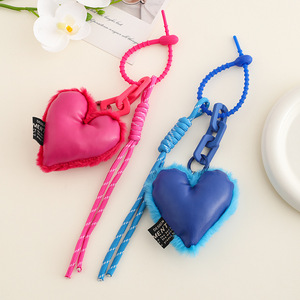 Multi-color PU Leather Stuffed Heart Pendent Love Shape With Acrylic Chain and Nylon <b>Cord</b> Carabiner Fashion Pendant <b>Bag</b> Charm - Product Image 4