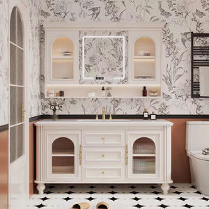 French retro makeup bathroom cabinet combination hand washing smart wash <b>table</b> ceramic integrated wash basin - Product Image 5