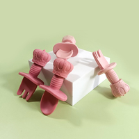 Ensemble cuillère et fourchette résistant à la chaleur, prise en main facile, pour bébé et tout-petit, en silicone sans BPA, à pointe souple, pour l'apprentissage de la mangeoire