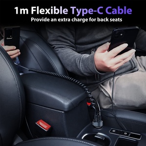 Caricabatterie da Auto 65W PD Super Veloce con Cavo a Spirale 3-in-1 <span class=keywords><strong>Adattatore</strong></span> per <span class=keywords><strong>Accendisigari</strong></span> (2 Type-C 1 <span class=keywords><strong>USB</strong></span>) - Product Image 6