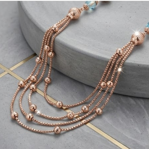 Collier Mala italien en argent 925, finition or rose, cristal bleu, chaîne multicouche, bijoux de créateur pour femmes - Product Image 4