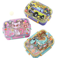 Boîte à bento en acier inoxydable 304 pour enfants, anti-fuite, avec 3 compartiments et couvercle transparent à motif de dessin animé, boîte à lunch scolaire