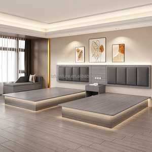 Single Twin Bedroom Furniture Set Wooden <b>Platform</b> <b>Bed</b> <b>Frame</b> With Nightstands Mattress And Upholstered Headboard For 3 Star Hotel - Product Image 4