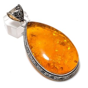 Colgante de Joyería de Estilo Bohemio Hecho a Mano con Gema de Ámbar Báltico Naranja y Baño de Plata 925, de 2.96 Pulgadas, Engastado en Canal, Regalo Unisex, el Mejor - Product Image 2