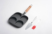 Poêle à œufs en fonte émaillée antiadhésive à 4 trous - Cuisinière rapide pour le petit-déjeuner, omelette, bacon, hamburger, tarte, cuisson au gaz, compatible induction