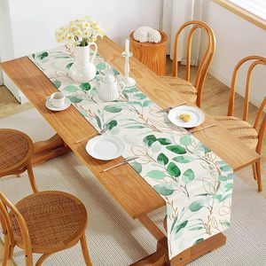 Camino de Mesa al por Mayor, de Lino, con Estampado de Flores de Primavera/Verano y Hojas de Eucalipto, para Decorar la Mesa del Comedor - Product Image 3