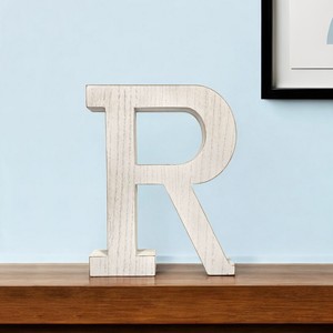 HMS 16 \ "bianco in legno invecchiato lettera R da tavolo scultura elegante da parete in legno segno scultura - Product Image 1
