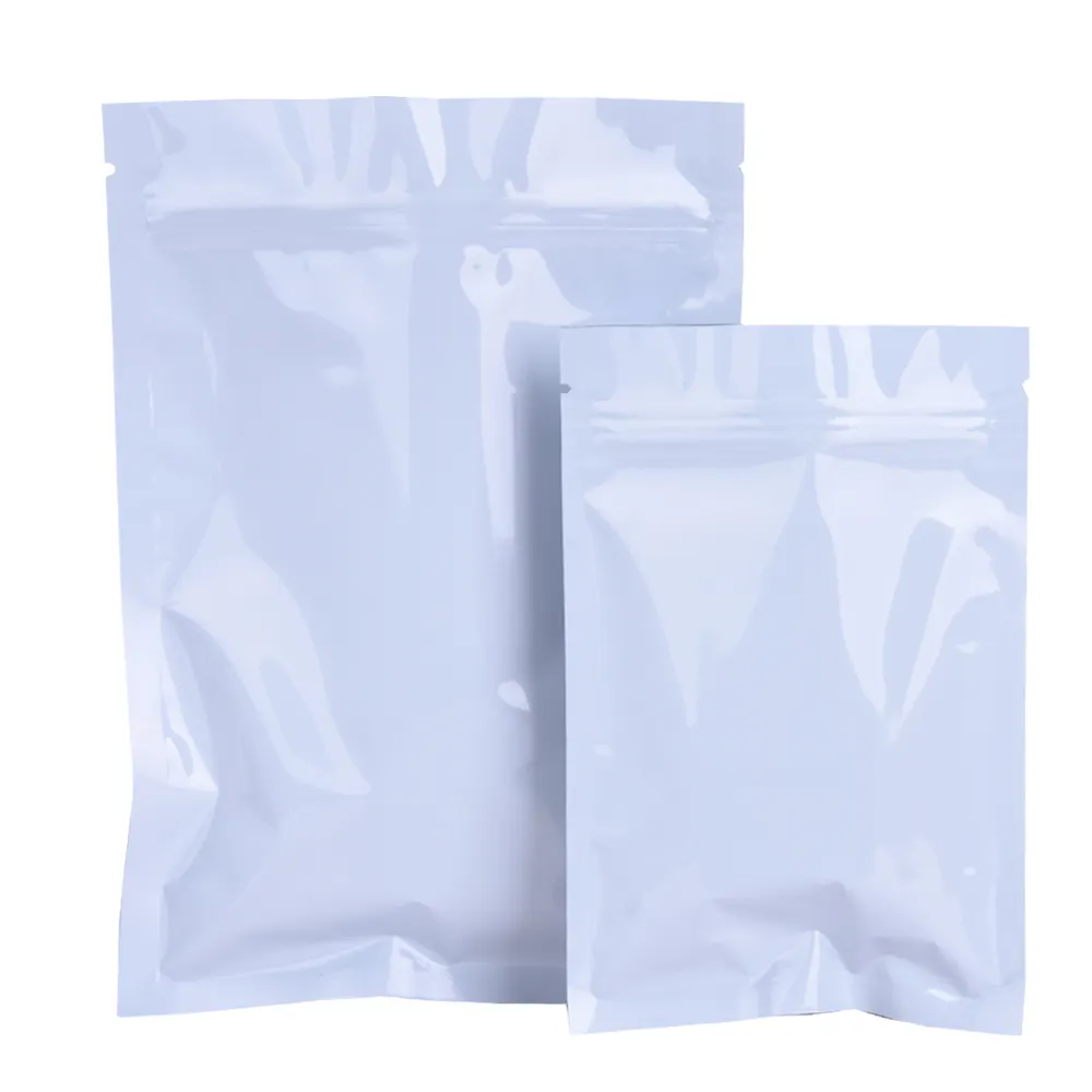 100 adet beyaz koku geçirmez üç tarafı mühür Mylar alüminyum folyo Edibles paket Zip çanta açılıp kapanabilir ekmek kilitli torbalar