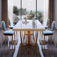 Ensemble de chaises de table à manger en pierre de quartz de style italien, rectangulaire, minimaliste, post-moderne, style Hong Kong, mobilier de maison de luxe léger