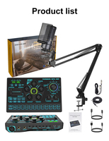 Kartu Suara Studio Audio Eksternal dengan Lampu RGB, Kabel, 2 MIC, 2 Antarmuka Telepon, untuk Rekaman Mikrofon
