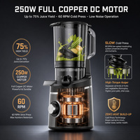 Extracteur de jus lent avec grande goulotte d'alimentation de 14 cm, moteur silencieux à 60 tr/min, rendement élevé en jus de 75 %, couvercle en maille d'acier inoxydable, facile à nettoyer
