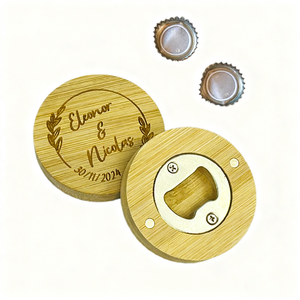 Abridor de botellas magnético redondo de madera personalizado, regalo de boda, regalos de boda para invitados. - Product Image 5