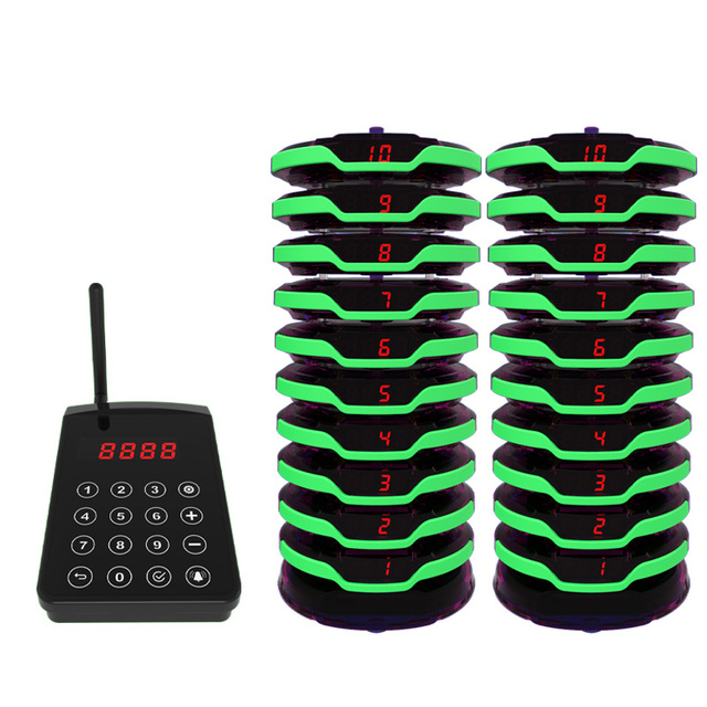 Wireless 1000m Hospital Restaurant Paging System Waterproof Vibrate Beeper JT-932 Coaster Pagers 20 Guest Queue for Cafe