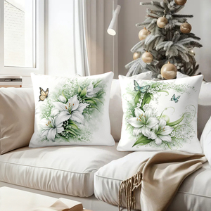 Elegant white lily and butterfly patterned throw pillows for cozy living room decor - Product Image 4