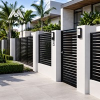 Panneau de clôture à persiennes en aluminium gris pour villa moderne, jardin, mur de soutènement incliné, système de balustrade de séparation extérieure