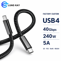 Kabel LUNG KAY USB4 40Gbps 240W PD3.1 EPR Pengisian Cepat 8K 60Hz Video Kompatibel Thunderbolt 4 E-Marker Nilon Terjalin