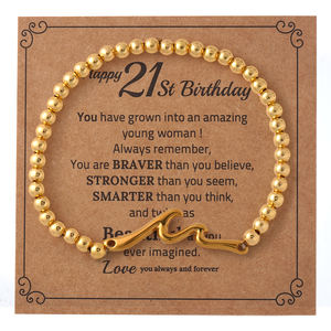 Go2boho Gold Beaded Wave Bracelet Birthday <strong>Gift</strong>, Stretch Stackable Bracelet with Inspirational Message Card <strong>for</strong> Women Men - Product Image 3
