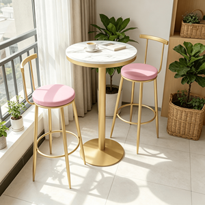 Table haute <span class=keywords><strong>de</strong></span> <span class=keywords><strong>bar</strong></span> en marbre nordique, style luxe léger, avec structure en fer forgé démontable, ensemble table et chaises <span class=keywords><strong>de</strong></span> <span class=keywords><strong>bar</strong></span>, tabourets <span class=keywords><strong>de</strong></span> <span class=keywords><strong>bar</strong></span> pour salon <span class=keywords><strong>de</strong></span> thé - Product Image 3