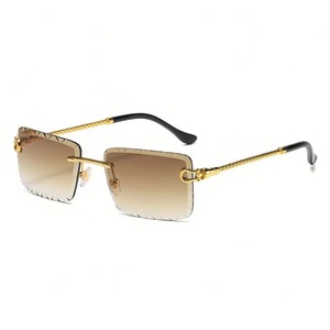 Rimless <b>Square</b> Metal High Quality Trendy Fashion <b>Sunglasses</b> 2024 UV400 Gold Clear Lenses Twist Mirror Legs - Product Image 1