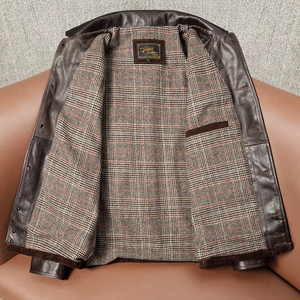 TONGYANG Giacca Classica Vintage in Vera <span class=keywords><strong>Pelle</strong></span> per <span class=keywords><strong>Uomo</strong></span>, Stile Americano Retrò, Giacca in <span class=keywords><strong>Pelle</strong></span> Scamosciata con Colletto, <span class=keywords><strong>Cappotto</strong></span> Corto in Vera <span class=keywords><strong>Pelle</strong></span> Bovina - Product Image 4