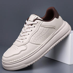 Chaussures de sport pour hommes en cuir microfibre blanc, bout rond, lacets, respirantes, style basket-ball, semelle extérieure en caoutchouc EVA - Product Image 2