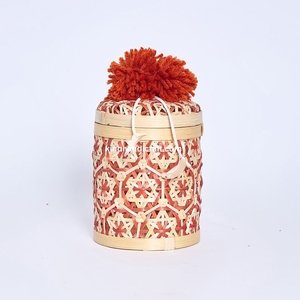 Handwoven Eco-Friendly Modern Round Bamboo <b>Storage</b> <b>Box</b> with Lid | Unique Ramadan Eid Gift Basket for Dry Food & Chocolates - Product Image 1