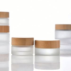 Envase de Vidrio Esmerilado Vacío para Crema Cosmética de 5g 10g 15g 20g 30g 50g 100g con Tapa de Bambú y Logotipo Personalizado Serigrafiado - Product Image 4