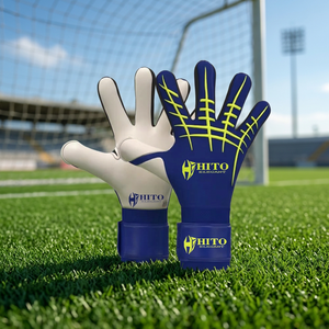 Gants de gardien de but de football personnalisés blancs et bleus avec latex allemand de 4 mm, découpe négative, injection de silicone - Product Image 5