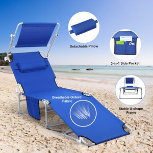 Ngoài trời Khung Nhôm xách tay <span class=keywords><strong>Sun</strong></span> <span class=keywords><strong>Lounger</strong></span> Trọng lượng nhẹ gấp thuộc da nằm phẳng có thể điều chỉnh dù để che nắng giường bãi biển với tán - Product Image 4