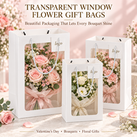 Sacs en papier personnalisés pour fleurs avec fenêtre transparente et poignées en corde pour bouquets de mariage, Fête des Mères, emballage cadeau pour fleuristes