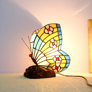 Handmade Brass Butterfly Table <strong>Lamp</strong> <strong>Stained</strong> <strong>Glass</strong> Dome <strong>Shade</strong> LED Modern Design for Babies Kids Bedroom Night Light - Product Image 3