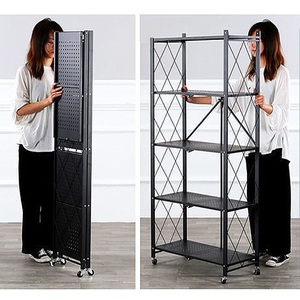 Étagère de rangement pliable multi-niveaux de qualité supérieure, sans assemblage, <span class=keywords><strong>avec</strong></span> roulettes, <span class=keywords><strong>chariot</strong></span> de cuisine pour collations, directement de l'usine - Product Image 2