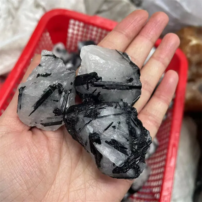 신상품 풍수 가정 장식 영적 제품 선물용 거친 보석 천연 블랙 전기석 원석