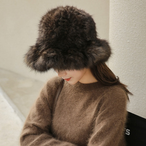 Nouveaux chapeaux en fourrure de vison sable tendance et luxueux, chapeaux seau chauds d'hiver pour femmes - Product Image 4