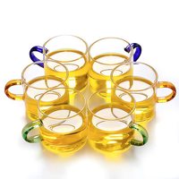 Vente en gros en vrac imprimé sur mesure 6 pcs 90 ml mini tasse à thé en verre borosilicate coloré réutilisable avec poignée pour cadeaux d'affaires