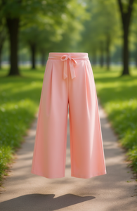 Pantalones Culottes de Cintura Alta, Largos hasta la Rodilla, de Crepé, con Cordón, Plisados, de Color Sólido, Casuales, para Verano, Holgados, para Mujer - Product Image 3