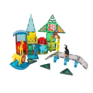 montessori educational 3d diy toy sets safe abs plastic materials magnetic animals set magnet construction tiles blocks for kids