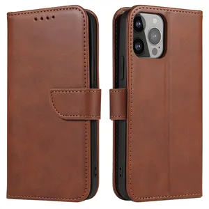Capa tipo carteira de couro com flip, estilo carteira para celular de luxo, feita em couro com espaço para cartões, para iphone 13 pro