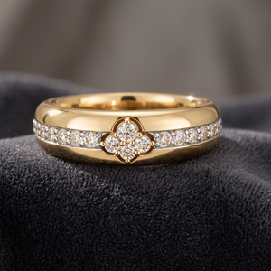 Anillo de Eternidad de Oro Amarillo con Diamantes y Diseño Floral, Engaste en Canal, Joyería Fina Clásica para Mujer - Product Image 3