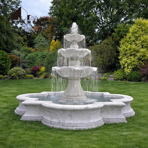 Projet <span class=keywords><strong>de</strong></span> décoration paysagère <span class=keywords><strong>de</strong></span> villa <span class=keywords><strong>de</strong></span> luxe, fontaine d'eau à 3 niveaux en marbre blanc naturel sculpté à la main pour <span class=keywords><strong>jardin</strong></span> extérieur avec grand <span class=keywords><strong>bassin</strong></span> - Product Image 6