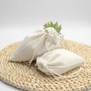 Bolsa de regalo pequeña reutilizable con logotipo impreso personalizado, bolsa de algodón de lona con cordón, bolsas de embalaje de polvo