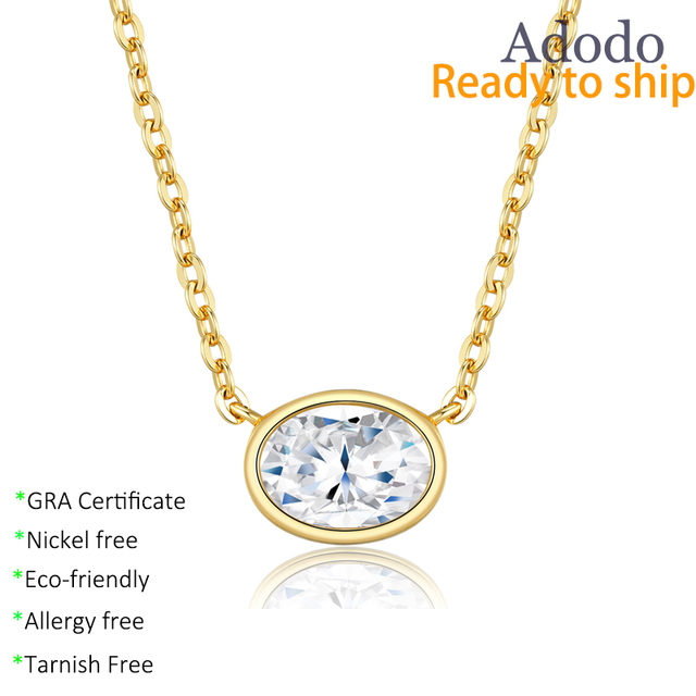 SIMPLE 925 SILVER GOLD PLATED TARNISH FREE OVAL CUT 1.5CT VVS GRA MOISSANITE NECKLACE WOMENS DEMI FINE JEWELLERY FOR DAILY WEAR