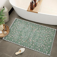 Tapis de salle de bain Urtlmaji vert en fausse laine, épaisseur moyenne, fabriqué à la machine, style bohème, doux, shaggy, effet vieilli, motif oiseaux et fleurs, antidérapant, lavable