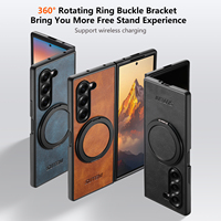 Funda de Teléfono de Cuero PU con Cera Magnética, Directo de Fábrica OEM/ODM, con Protección de 360 Grados °   Soporte de Anillo Giratorio Compatible con la Serie Z Fold/Z Flip